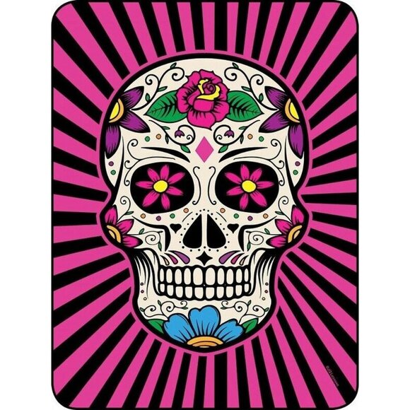Unbranded Other - New 45x60 Sugar Skull Soft Plush Fleece Throw Gift Blanket Pink & Black Goth NIP